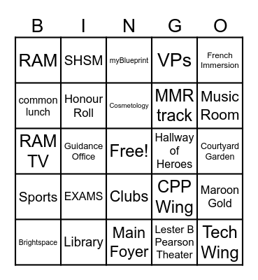 MMR Highschool Bingo Card