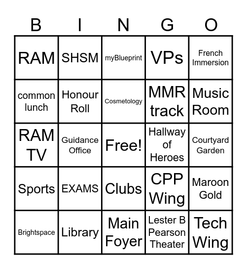 MMR Highschool Bingo Card