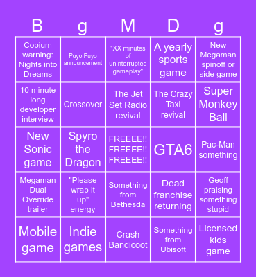 Summer Games Fest Bingo Card