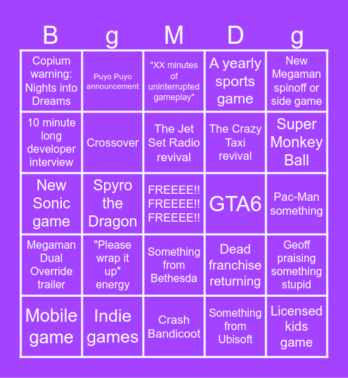 Summer Games Fest Bingo Card