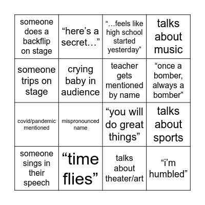 graduation bingo Card