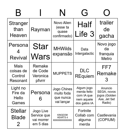 Bingo Card - Summer Game Fest 2026 Bingo Card