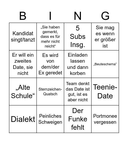 FIRST DATES BINGO Card