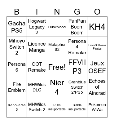 SUMMER GAME FEST Bingo Card
