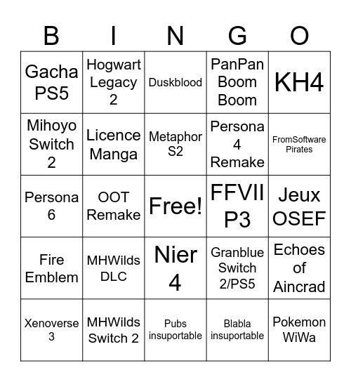 SUMMER GAME FEST Bingo Card