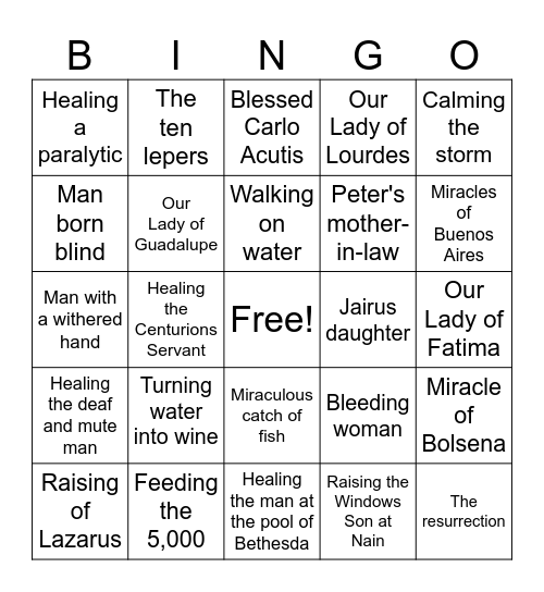 Miracles Bingo Card