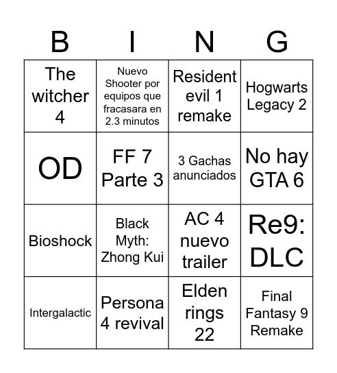 Suma game festa Bingo Card