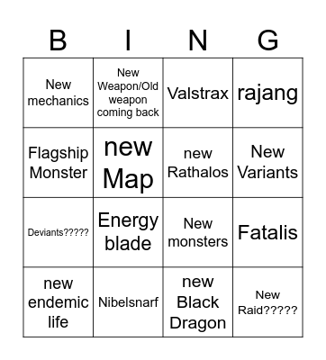 MH Wild Expansion Bingo Card