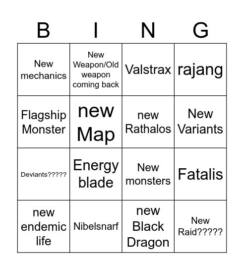 MH Wild Expansion Bingo Card
