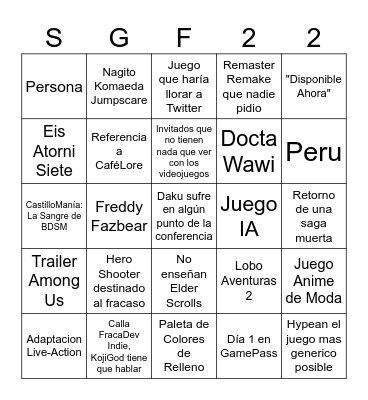 SUMMER GAME FEST 2026 Bingo Card