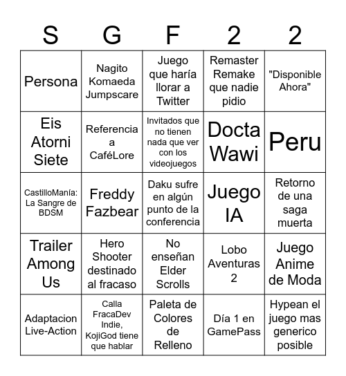 SUMMER GAME FEST 2026 Bingo Card