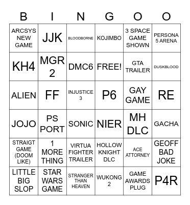 SUMMER GAME FEST 2026 Bingo Card