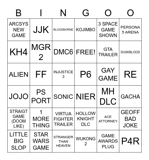 SUMMER GAME FEST 2026 Bingo Card