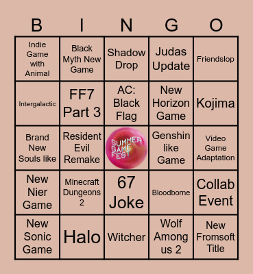 Summer Game Fest Bingo Card