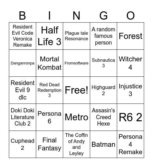 Summer Games Fest 2026 Bingo Card