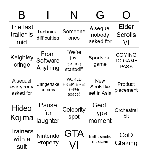 Summer Games Fest 2026 Bingo Card