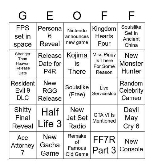 SGF Bingo Card