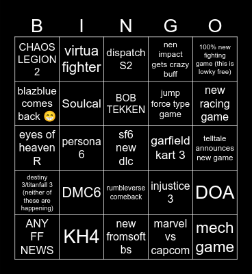 sasuto's summer game fest bingo Card