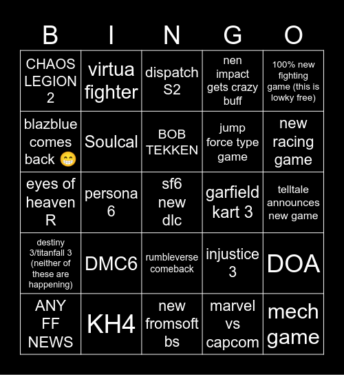 sasuto's summer game fest bingo Card