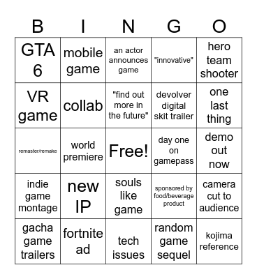 Summer Games Fest Bingo Card