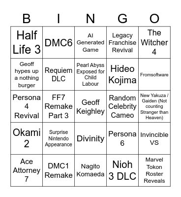 SGF 2026 Bingo Card