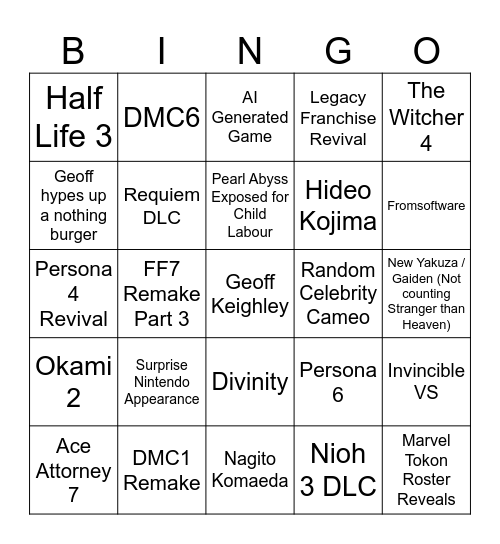 SGF 2026 Bingo Card