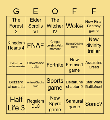 Summer Games Fest (In Geoff we trust) Bingo Card