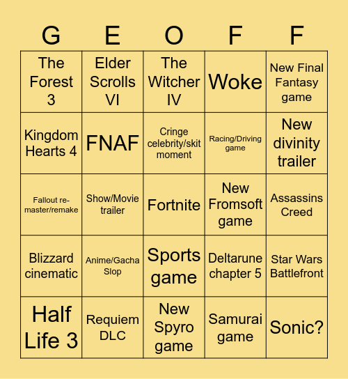Summer Games Fest (In Geoff we trust) Bingo Card