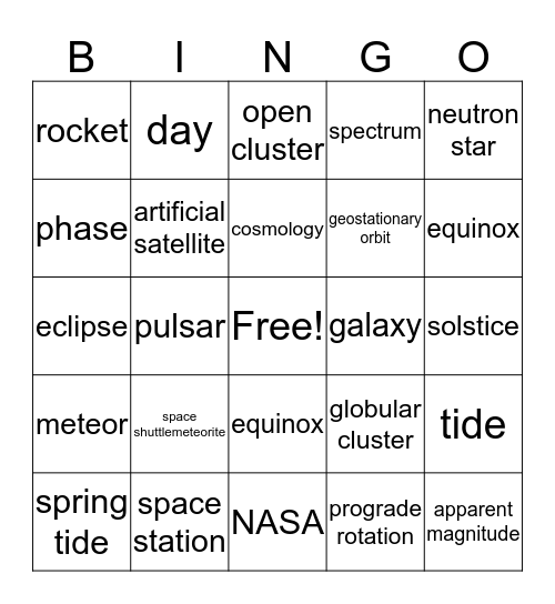 Solar System Bingo Card