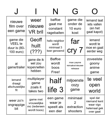 kai game fest jingo Bingo Card