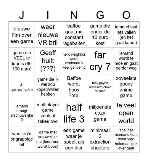 kai game fest jingo Bingo Card