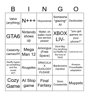 Lav's Summer Games Fest (NOT E3) Thing Bingo Card