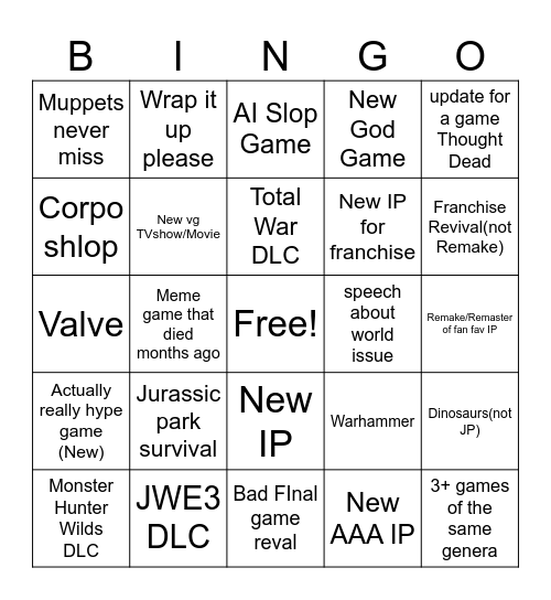 Summer games fest bingo Card