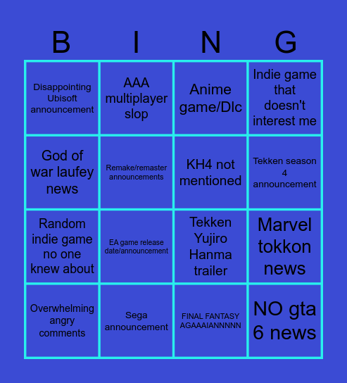 SGF- bingo Card