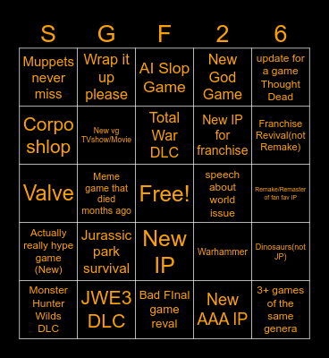 Summer games fest bingo Card