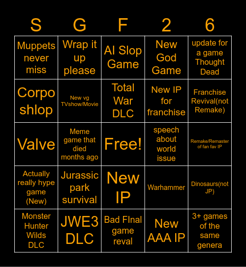 Summer games fest bingo Card