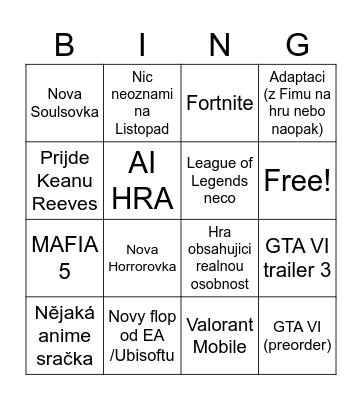 Summer Game Fest 2026 Bingo Card