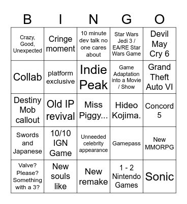 Summer Games Fest 2026 Bingo Card