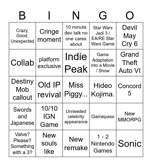 Summer Games Fest 2026 Bingo Card