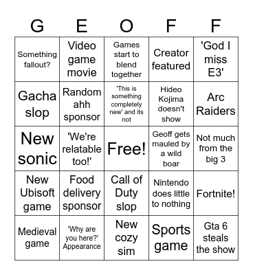 Games fest '26 Bingo Card