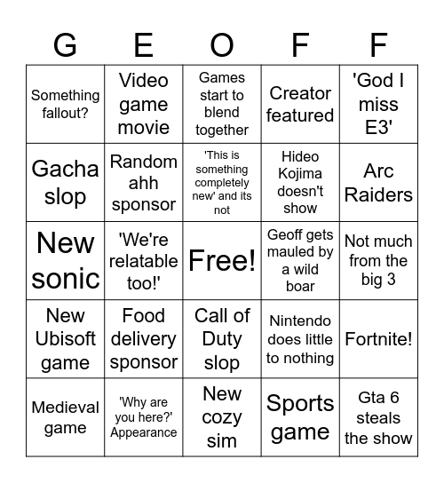 Games fest '26 Bingo Card