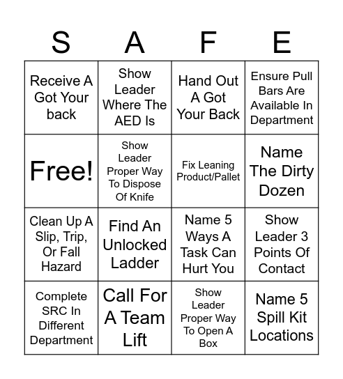 SAFE Bingo Card