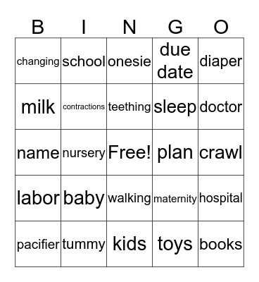 Christina's Baby Bingo! Bingo Card