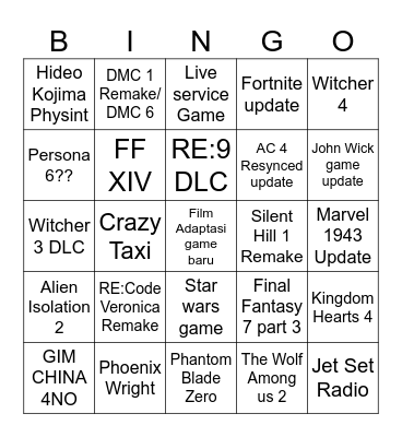 Yang ada di Summer Game Fest Bingo Card