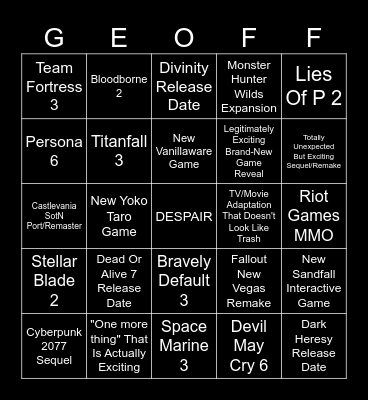 Summer Games Fest Bingo Card