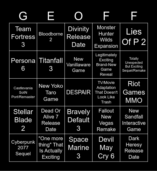 Summer Games Fest Bingo Card