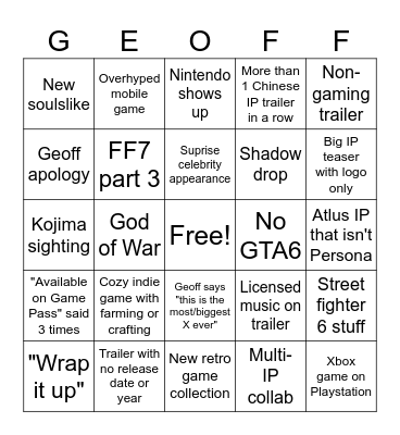Summer Lame Fest Bingo Card