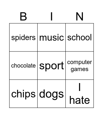 German Y5 likes and dislikes Bingo Card
