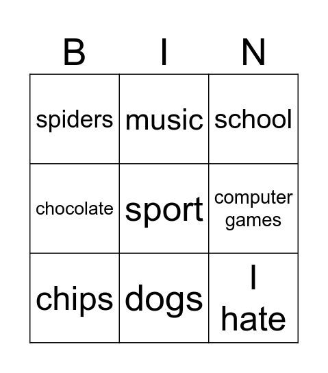 German Y5 likes and dislikes Bingo Card