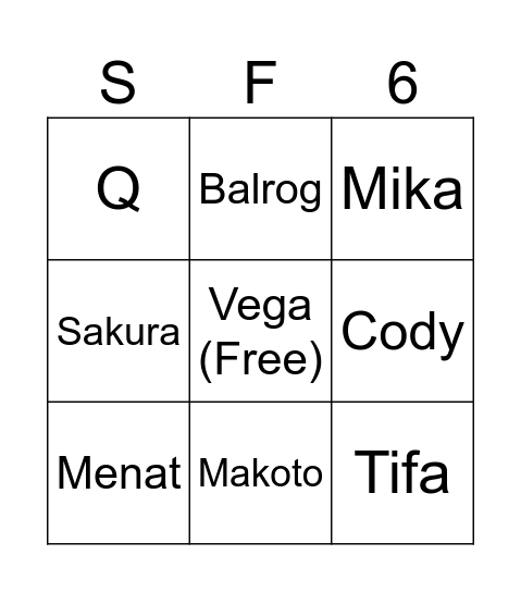 SF6 Year 4 Bingo Card